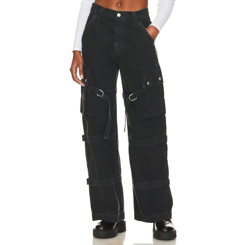AGOLDE Vivian Pant Cargo Jeans Oversized Baggy Wide Leg Strap Black